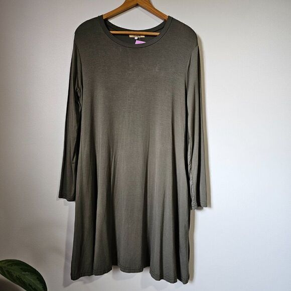 NEW PIKO 1988 ARMY GREEN SOFT LONGSLEEVES SHIRT DRESS SIZE M - Picture 1 of 15